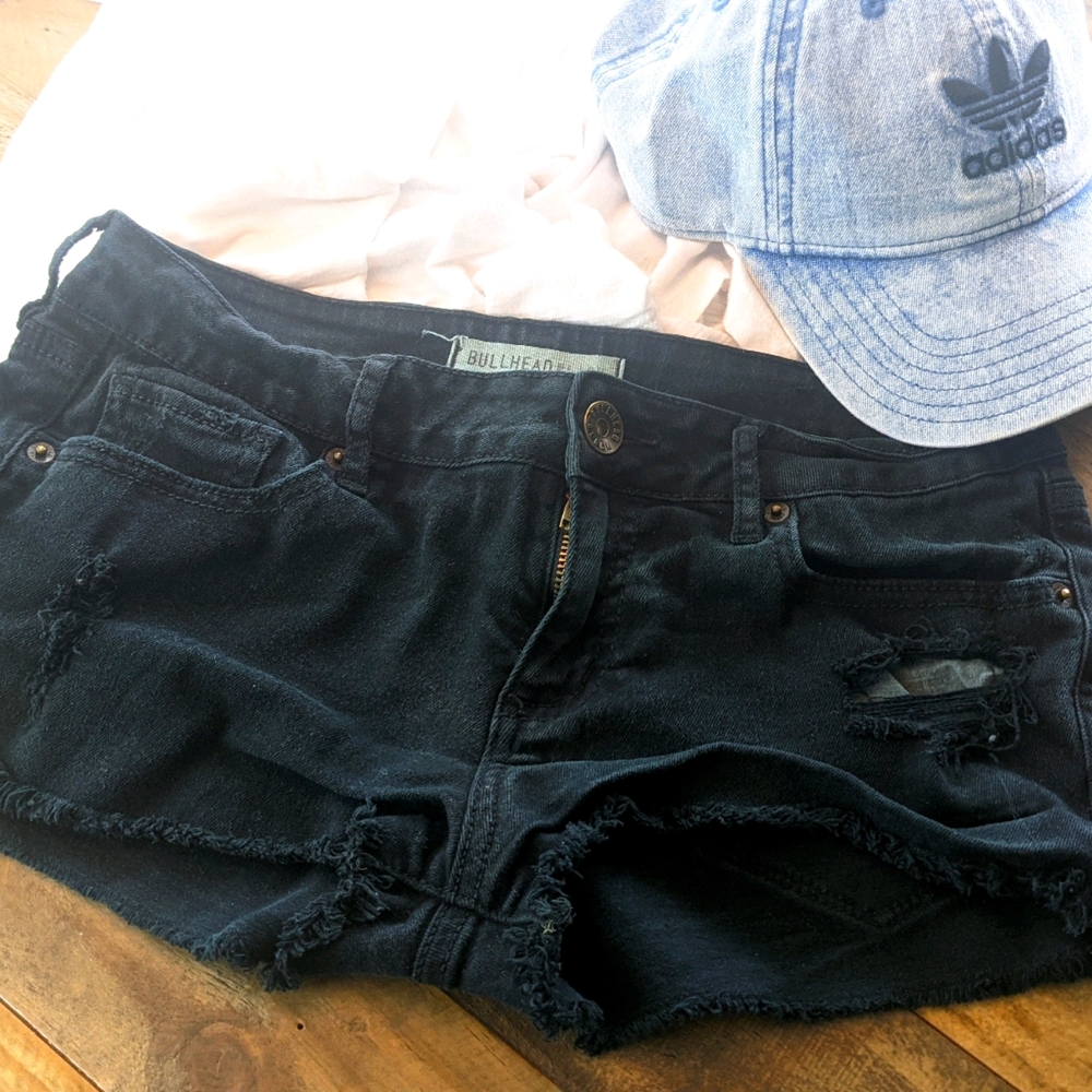 Bullhead Black Denim Distressed Cut Off Shorts